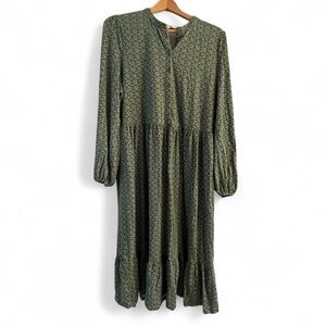 Boden Women's 20 XXL Green Patterned Modest Long Sleeve Cotton Tencel Dress